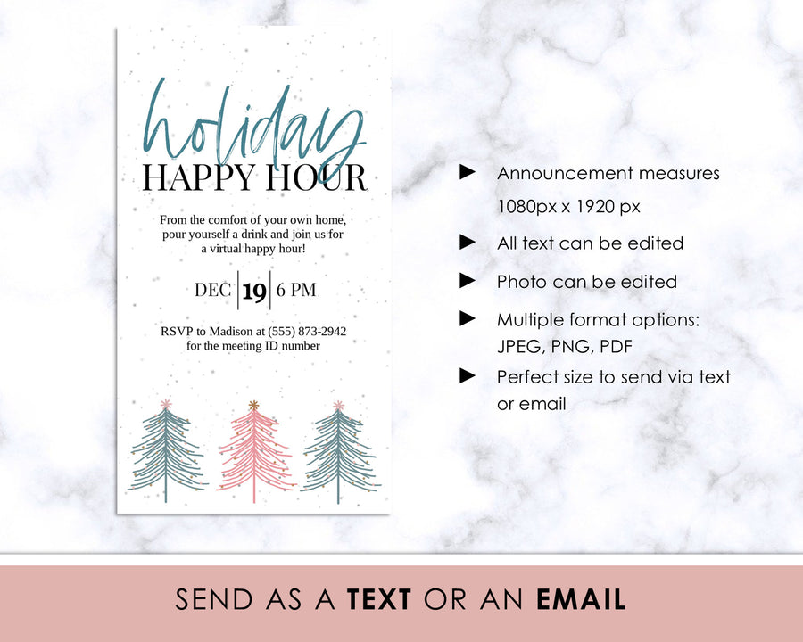 Digital Announcement - Holiday Happy Hour - Boho Trees