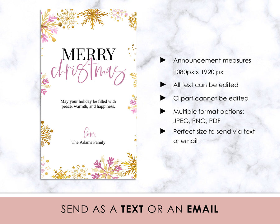 Digital Announcement - Christmas - Pink and Gold Snowflakes