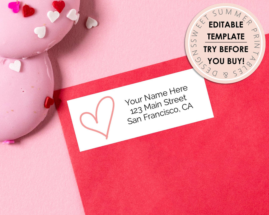 Editable Return Address Label - Valentine's Day - Pink Heart
