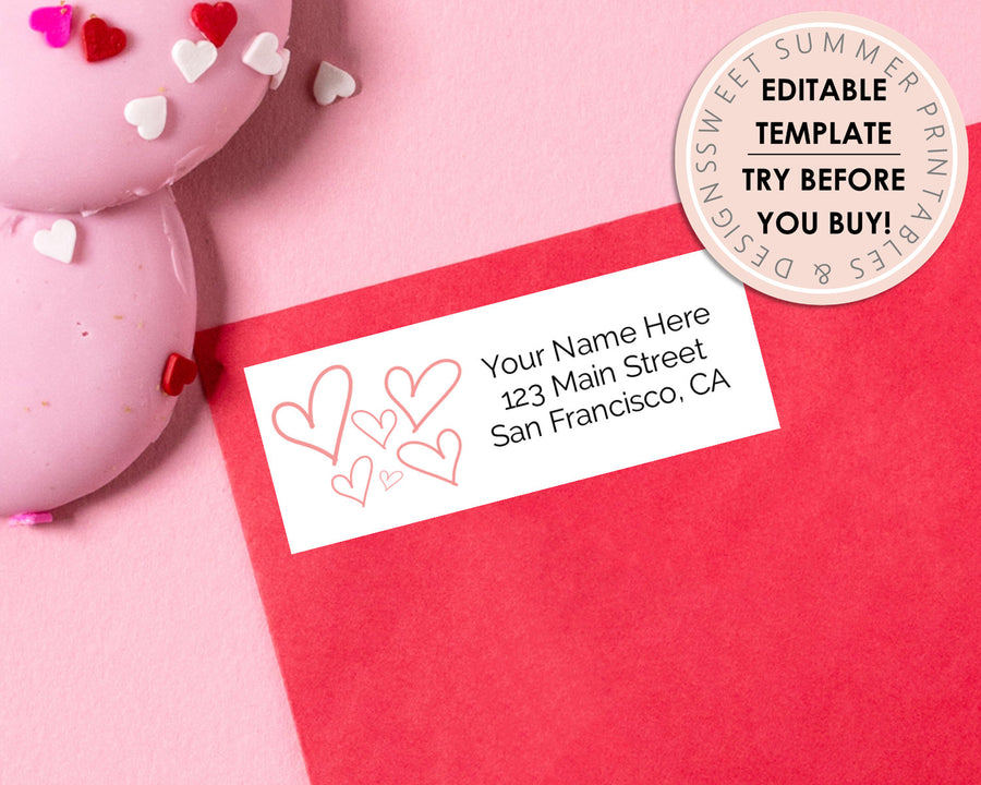 Editable Return Address Label - Valentine's Day - Bunch of Hearts