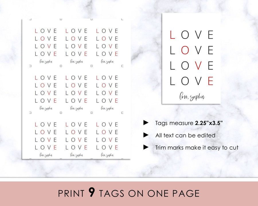 Editable Gift Tag - Valentine's Day - L-O-V-E
