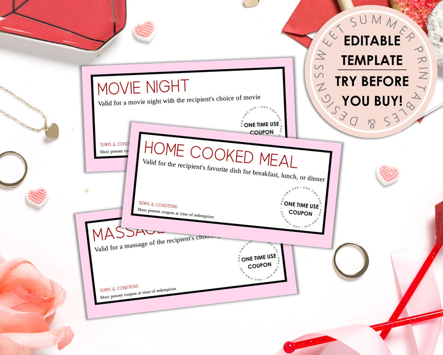 Editable Love Coupons - Pink