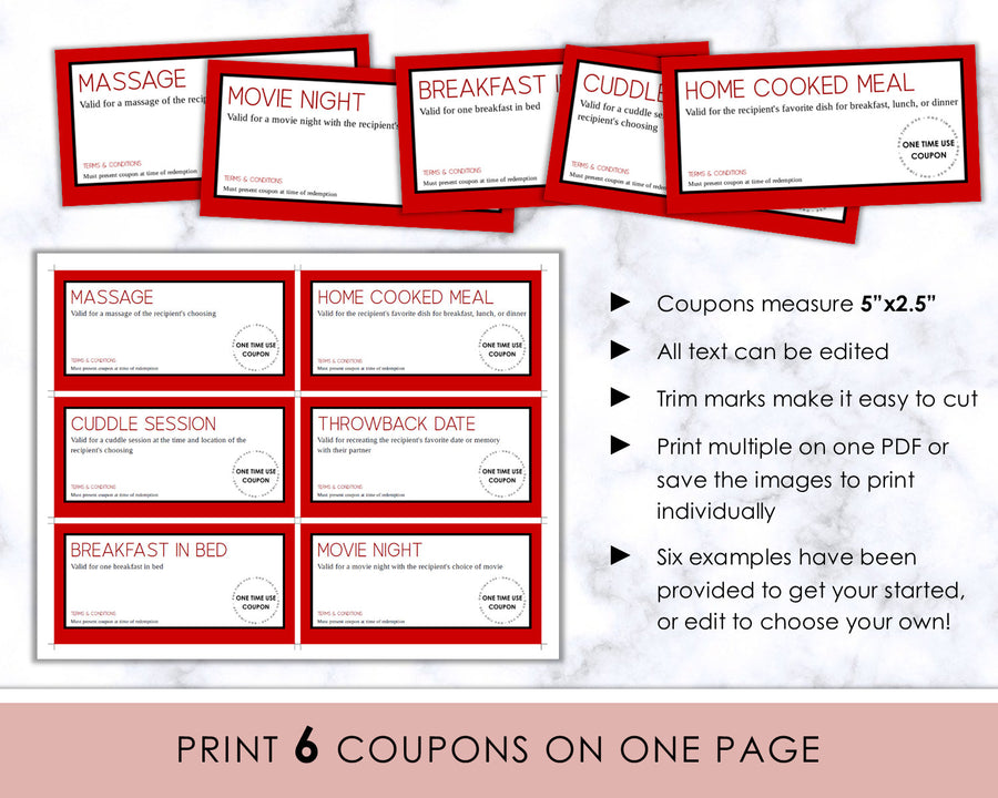 Editable Love Coupons - Red