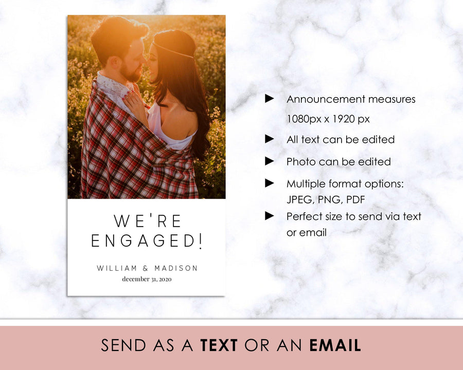 Digital Announcement - Engagement - Minimalist Photo - Sweet Summer Designs