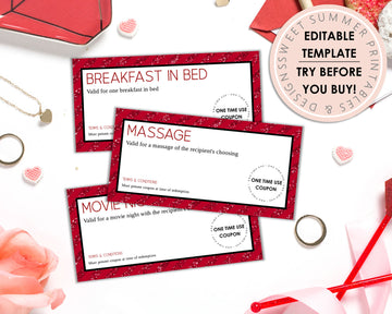 Editable Love Coupons - Red Glitter