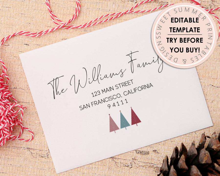 Editable Envelope Template - Christmas - Boho Trees