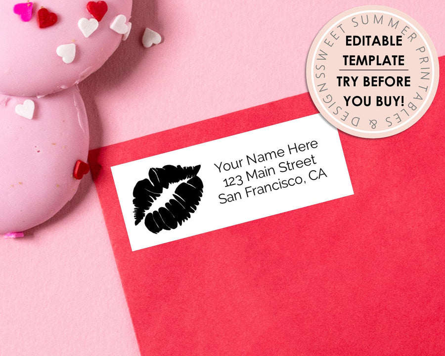 Editable Return Address Label - Valentine's Day - Black Kiss