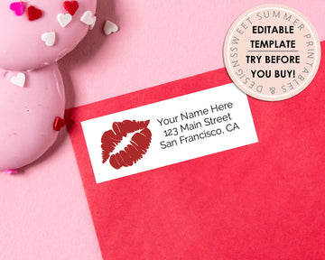 Editable Return Address Label - Valentine's Day - Red Kiss