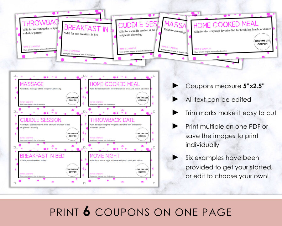 Editable Love Coupons - Hot Pink Confetti