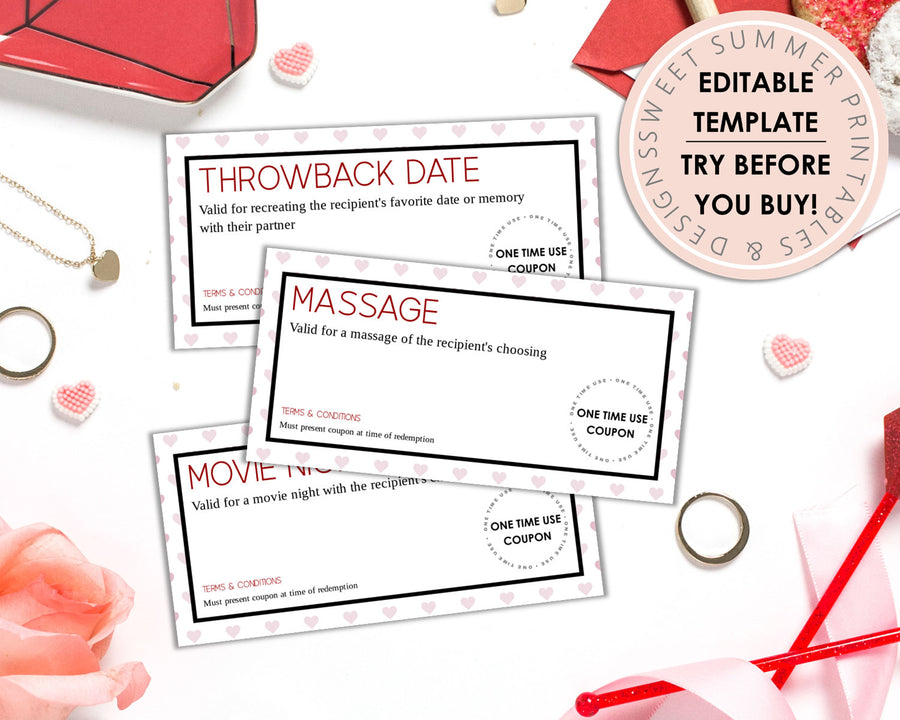 Editable Love Coupons - Pink Hearts