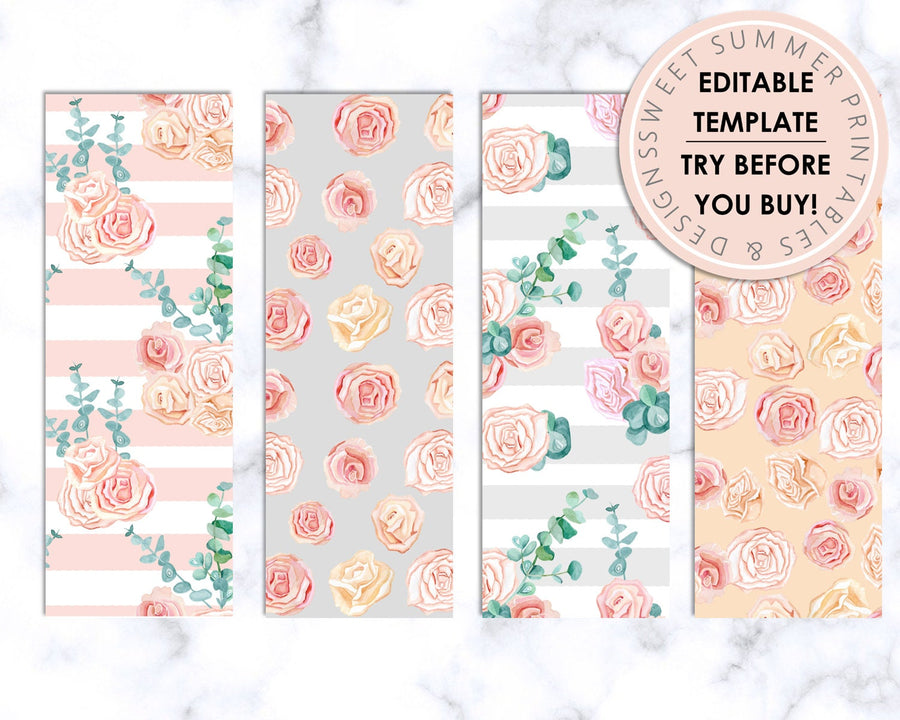 Bookmarks - Editable - Peach Floral