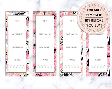 Bookmarks - Editable - Animal Print Floral Book Review
