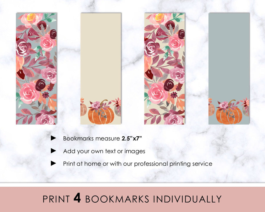 Bookmarks - Editable - Fall Floral