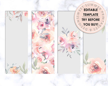 Bookmarks - Editable - Watercolor Blush Floral