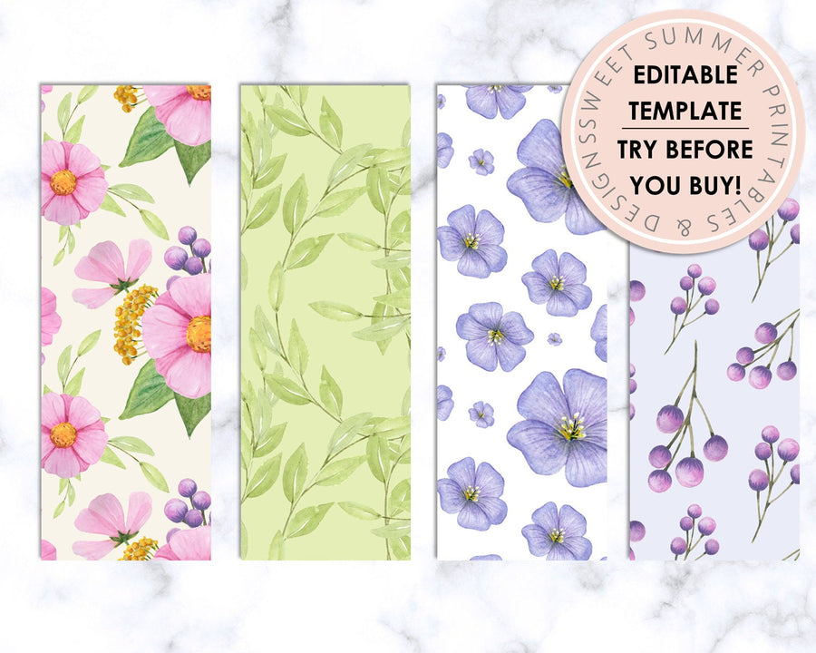 Bookmarks  - Editable - Floral Garden