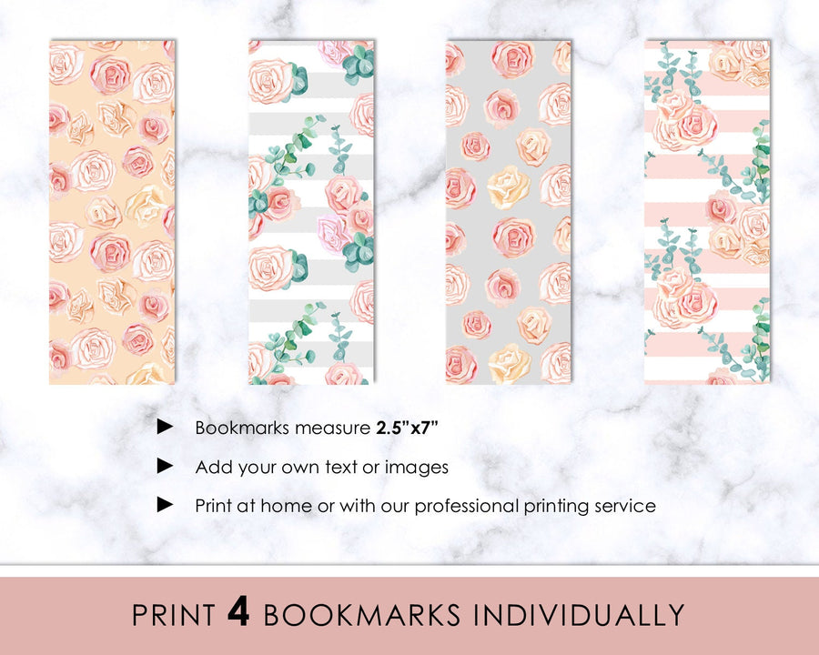 Bookmarks - Editable - Peach Floral