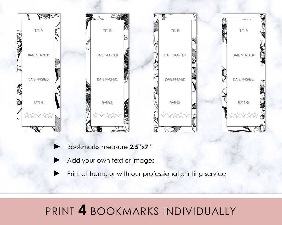 Bookmarks - Editable - Black Floral Book Review