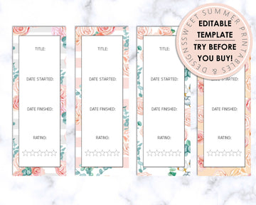 Bookmarks - Editable - Peach Floral Book Review