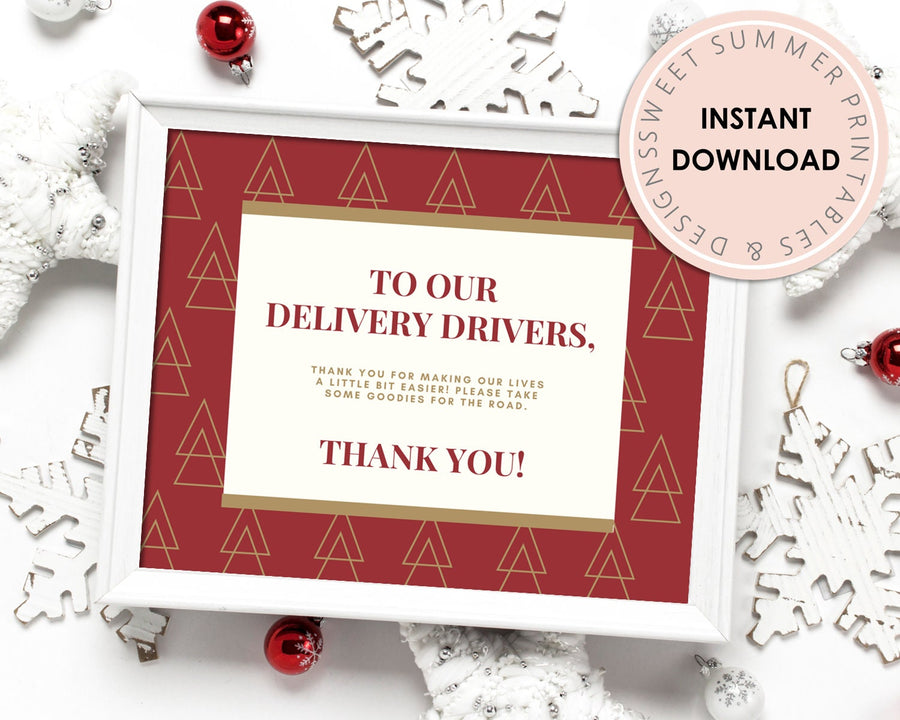 Delivery Drivers Sign Printable - Red and Gold