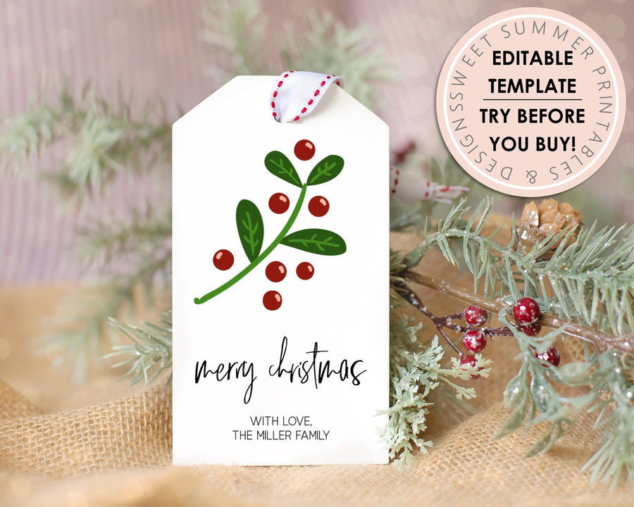 Editable Christmas Gift Tag - Holly