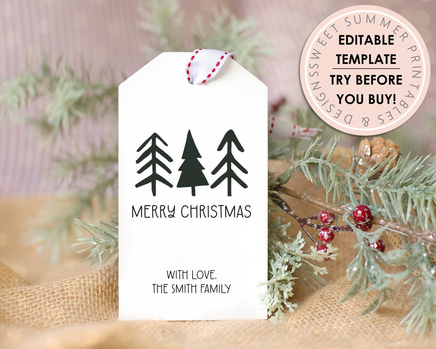 Editable Christmas Gift Tag - Black Trees