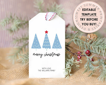 Editable Christmas Gift Tag - Blue Trees