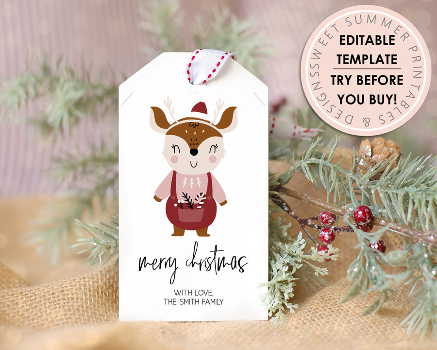 Editable Christmas Gift Tag - Happy Reindeer