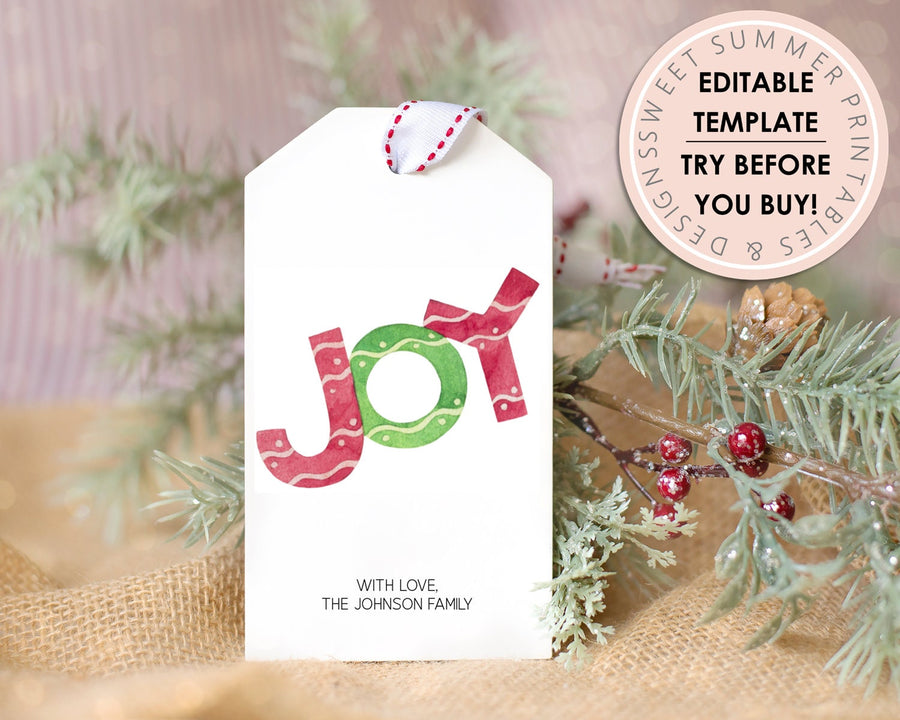 Editable Christmas Gift Tag - Colorful Joy