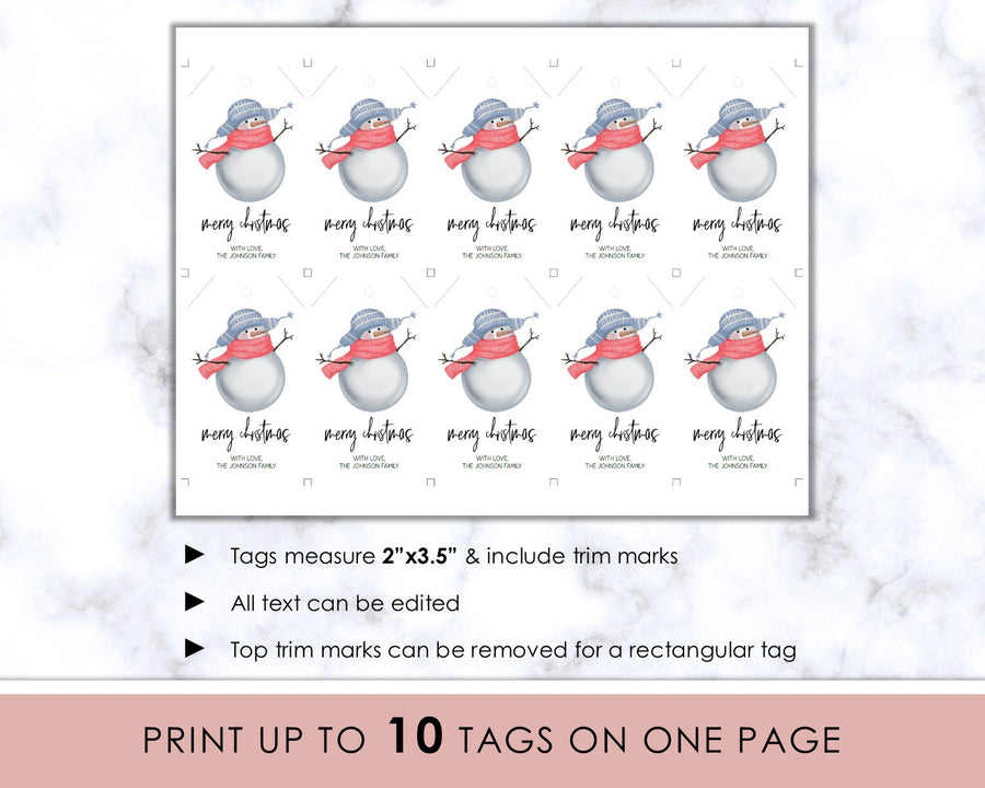 Editable Christmas Gift Tag - Chilly Snowman