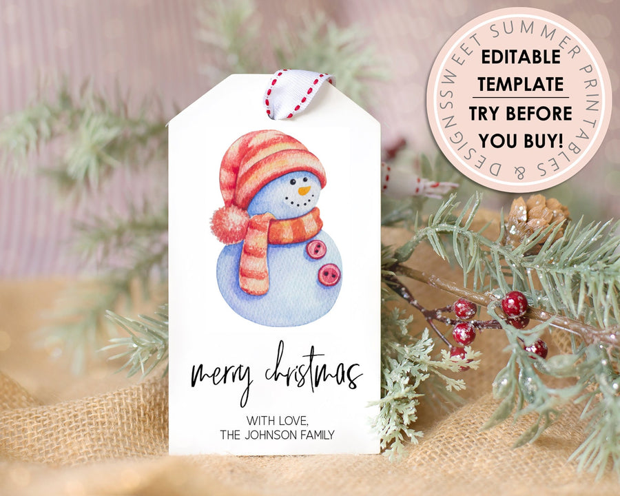 Editable Christmas Gift Tag - Happy Snowman