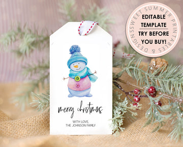 Editable Christmas Gift Tag - Cozy Snowman