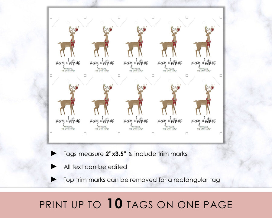 Editable Christmas Gift Tag - Cozy Reindeer