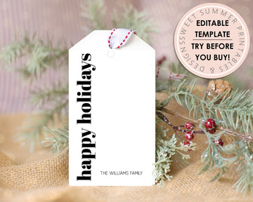 Editable Christmas Gift Tag - Minimalist Happy Holidays