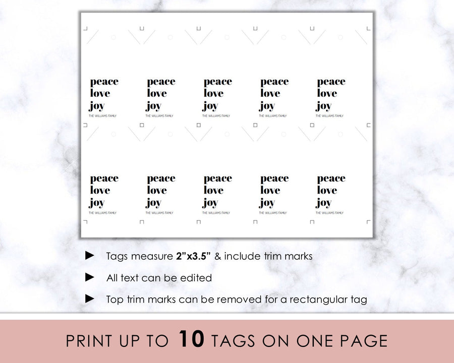 Editable Christmas Gift Tag - Minimalist Peace Love Joy