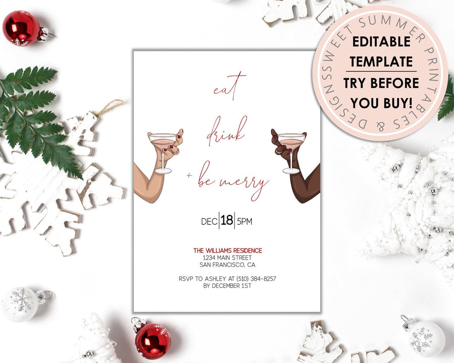 Editable Christmas Invitation - Eat Drink Be Merry
