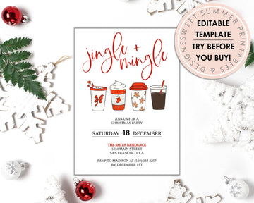 Editable Christmas Invitation - Jingle & Mingle Holiday Drinks