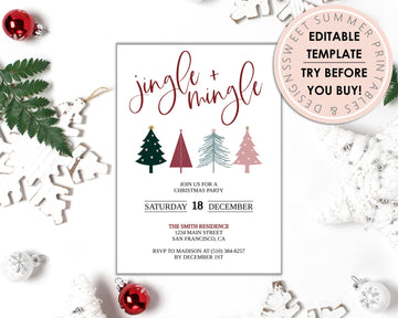 Editable Christmas Invitation - Jingle & Mingle Boho Trees