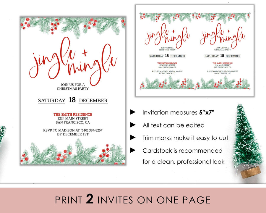 Editable Christmas Invitation - Jingle & Mingle Holly