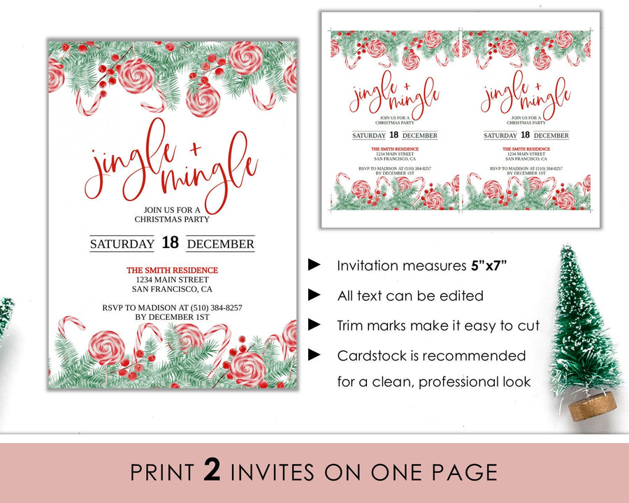 Editable Christmas Invitation - Jingle & Mingle Peppermint