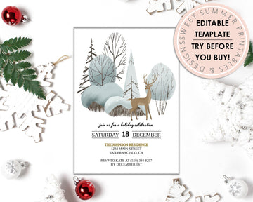 Editable Christmas Invitation - Holiday Wonderland