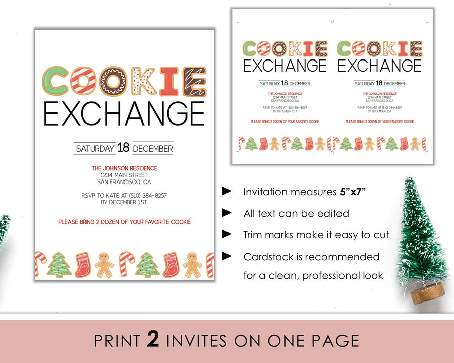Editable Christmas Invitation - Sugar Cookie Exchange