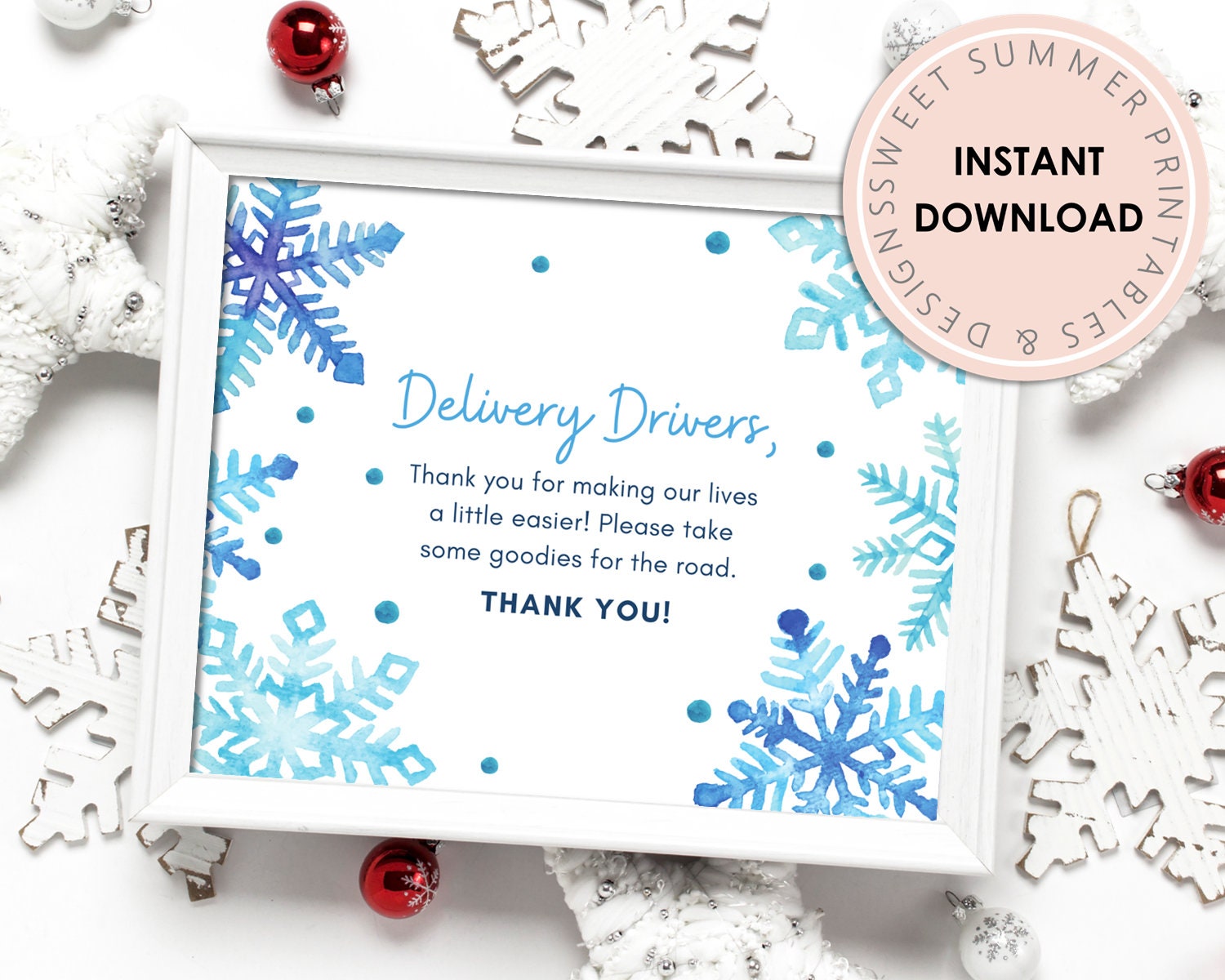 Delivery Drivers Sign Printable - Blue Winter – Sweet Summer Designs