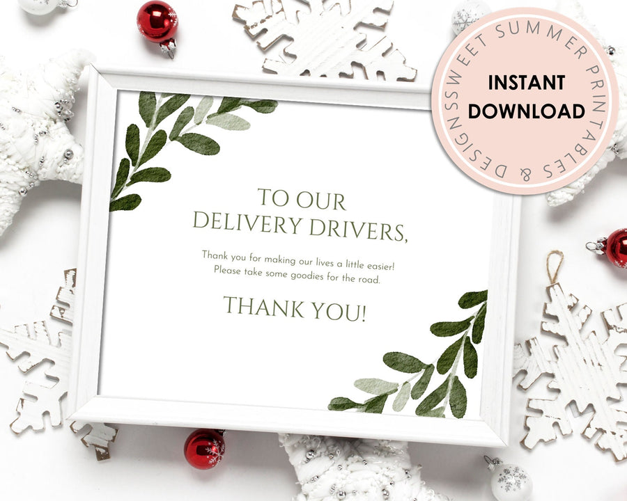 Delivery Drivers Sign Printable - Holiday Greenery