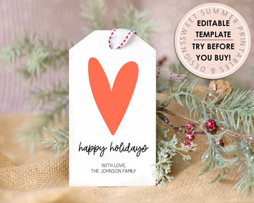 Editable Christmas Gift Tag - Holiday Heart