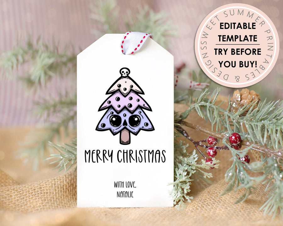 Editable Christmas Gift Tag - Goth Tree