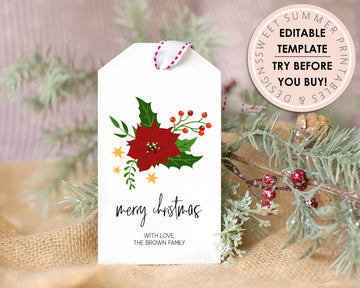 Editable Christmas Gift Tag - Poinsettia