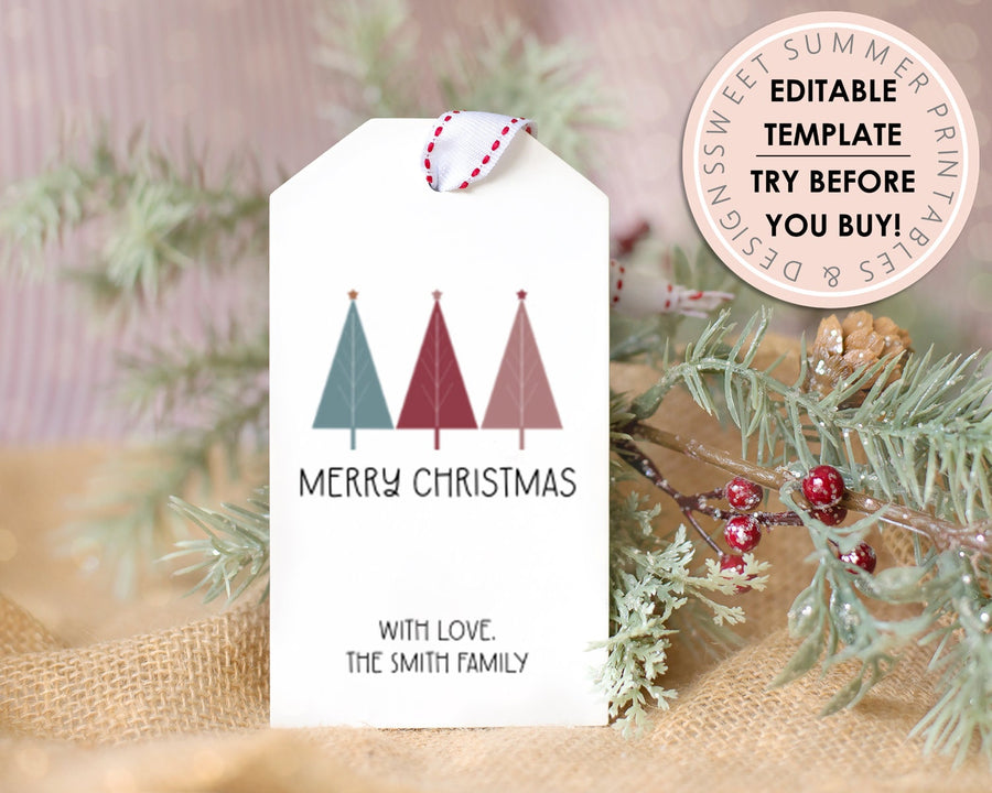Editable Christmas Gift Tag - Trio of Trees