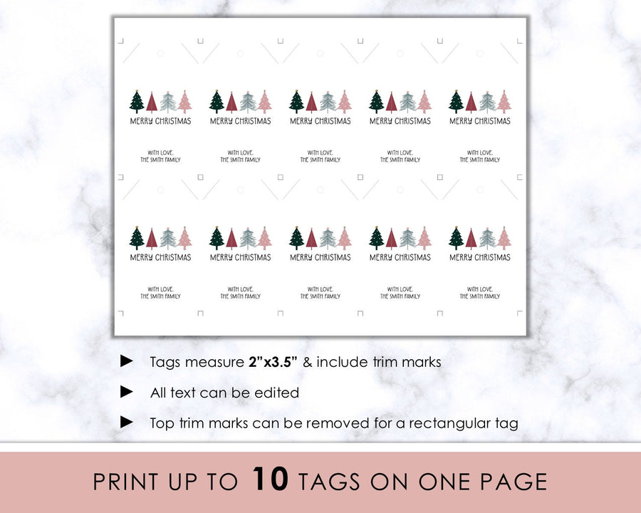 Editable Christmas Gift Tag - Boho Trees