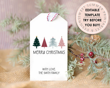Editable Christmas Gift Tag - Boho Trees