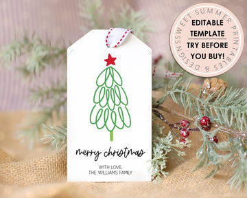 Editable Christmas Gift Tag - Green Tree